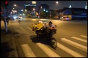Riding on the night streets of Shanghai, China.