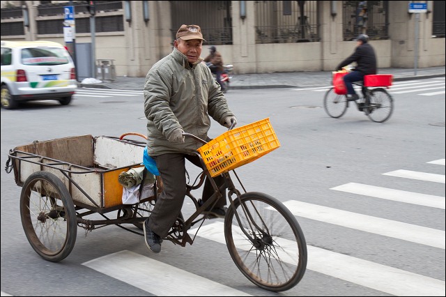 Riding on the streets of Shanghai, China.