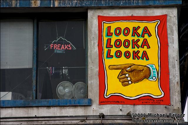 Freak show sign facing east down Surf Avenue, Coney Island, NY.