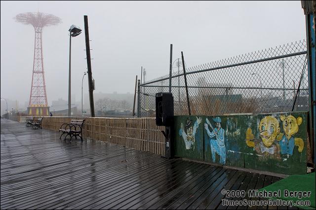 Looking west on the boardwalk toward the Parachute Jump, Coney Island, NY.