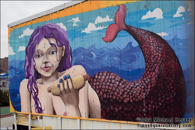 Mermaid painted on the west wall of the Grill House on the Coney Island boardwalk.