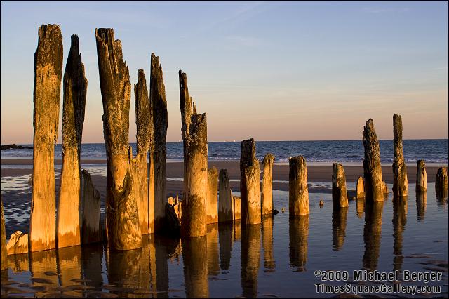 Pilings at sunset. Fort Tilden, NY.
