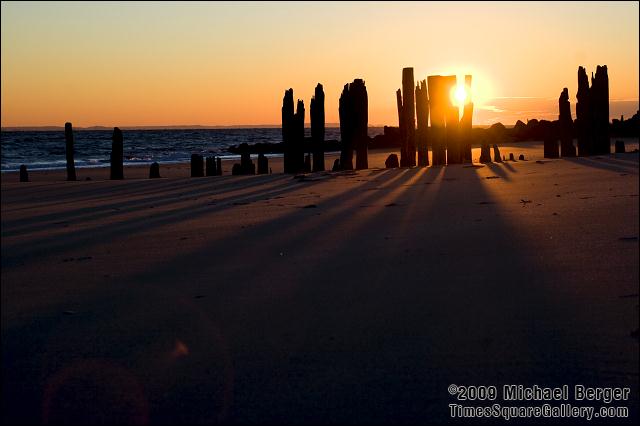 Loing shadows, winter sunset on the beach. Fort Tilden, NY.
